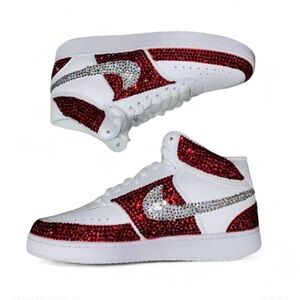 Nike Court Vision Mid Tops All Sizes Siam Red & Luxe Crystals Ticks Design New